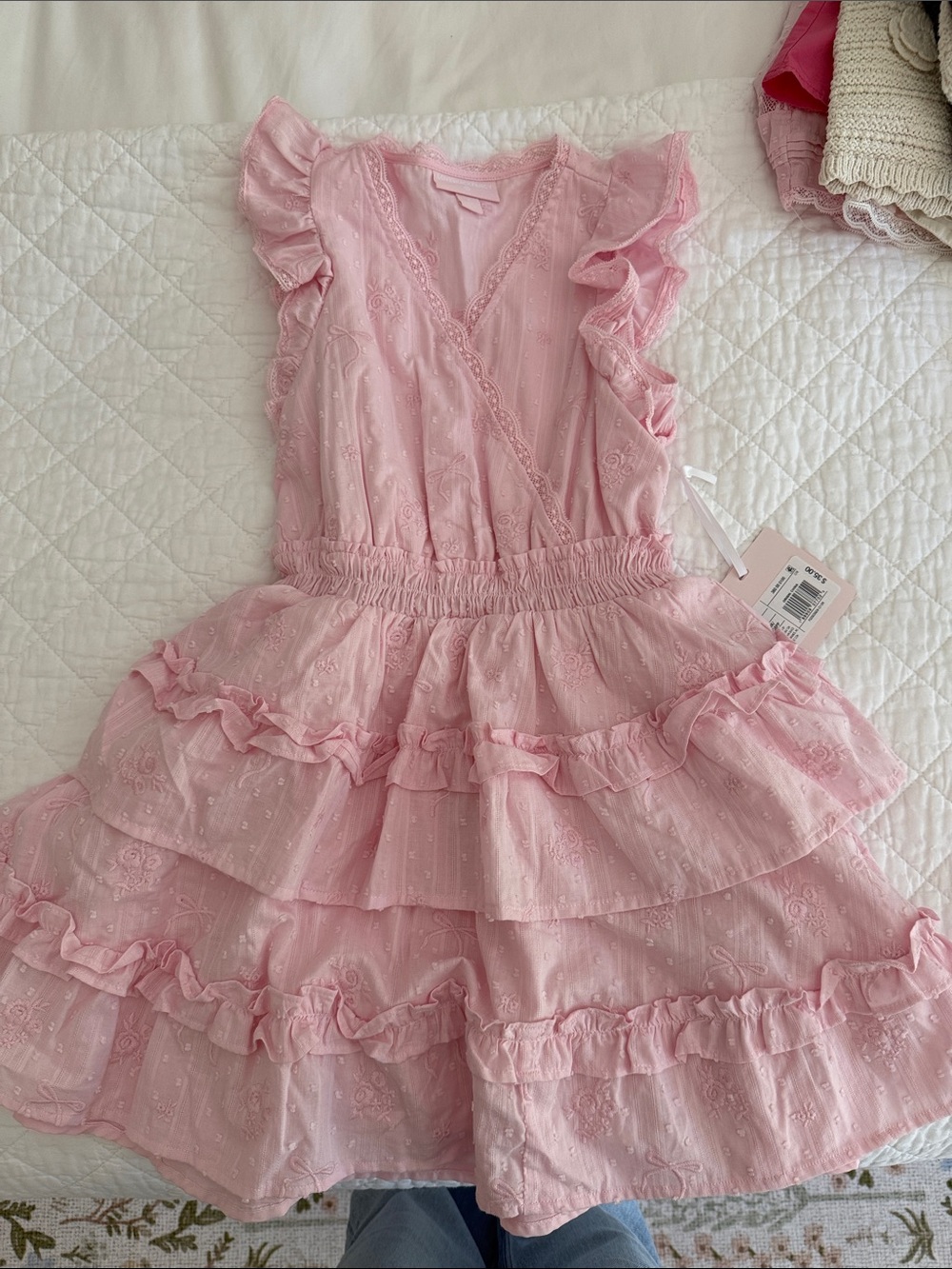 LoveShackFancy Pink Ruffle Tiered Dress for Kids